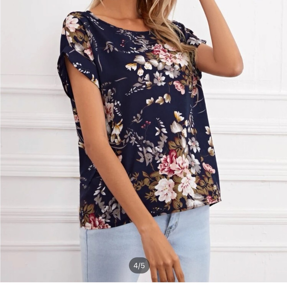 Printed Navy blue large top blouse casual floral